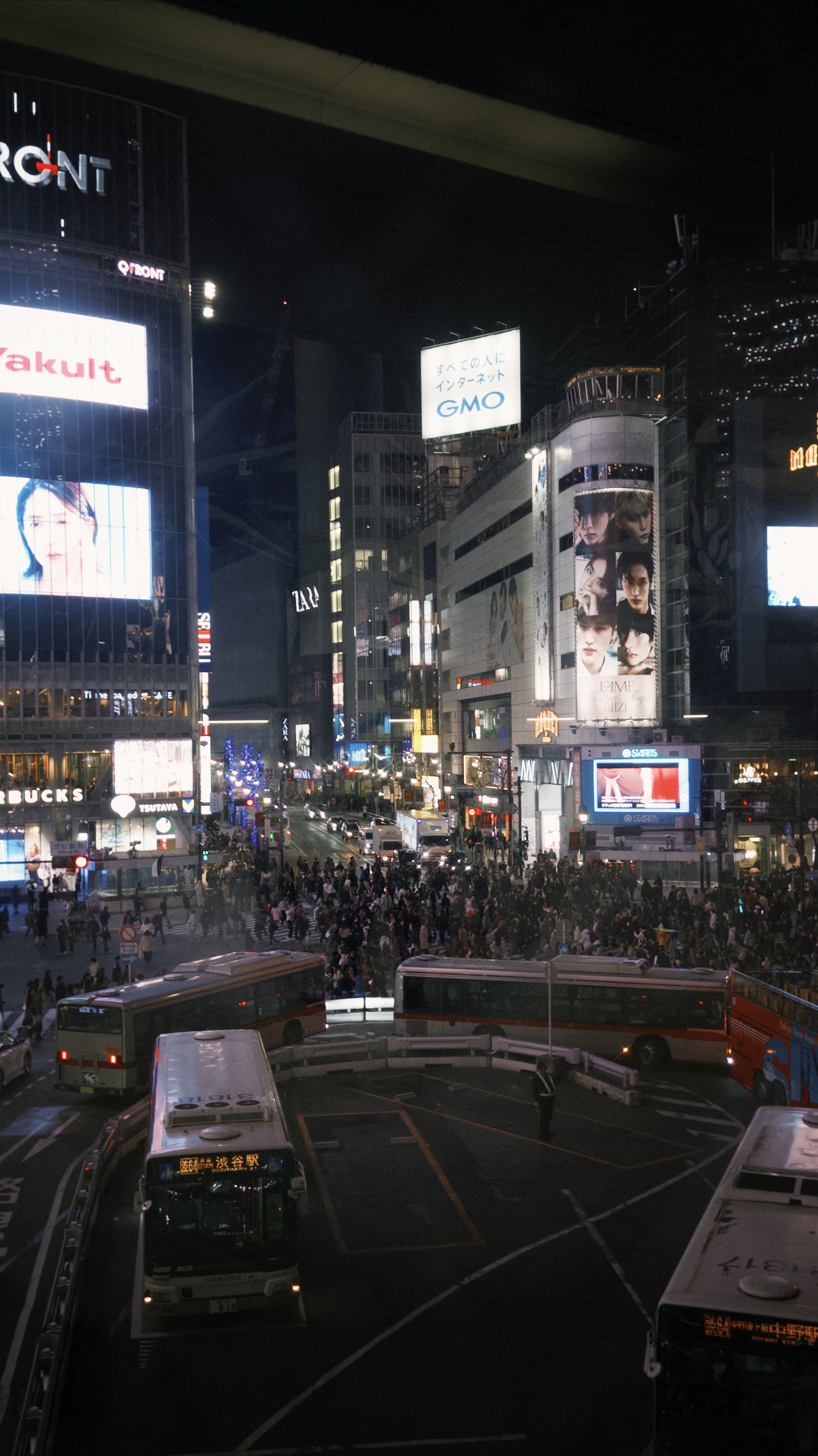 Full frame Shibuya crossing shot from station